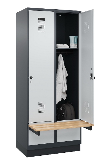 C+P Spind Evolo PLUS 049040-30 integrierte Bank 3 Abt.je 300mm Drehriegel (HxBxT) 1950x900x815mm 9016/6019