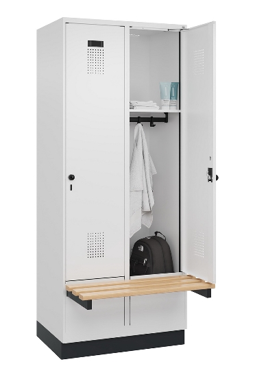 C+P Spind Evolo PLUS 049040-30 integrierte Bank 3 Abt.je 300mm Drehriegel (HxBxT) 1950x900x815mm 9016/6019