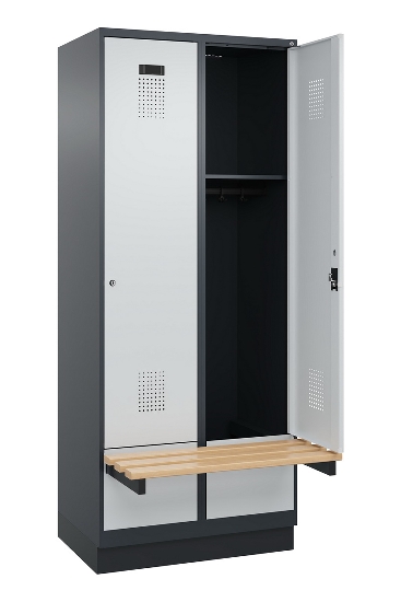 C+P Spind Evolo PLUS 049040-30 integrierte Bank 3 Abt.je 300mm Drehriegel (HxBxT) 1950x900x815mm 9016/6019