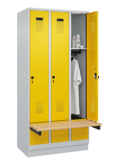 C+P Spind Evolo PLUS 049040-30 integrierte Bank 3 Abt.je 300mm Drehriegel (HxBxT) 1950x900x815mm 9016/6019