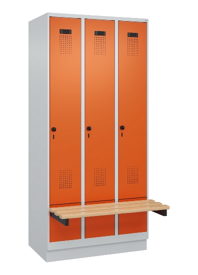 C+P Spind Evolo PLUS 049040-30 integrierte Bank 3 Abt.je 300mm Drehriegel (HxBxT) 1950x900x815mm 9016/6019