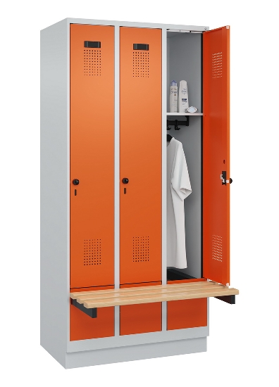 C+P Spind Evolo PLUS 049040-30 integrierte Bank 3 Abt.je 300mm Drehriegel (HxBxT) 1950x900x815mm 9016/6019
