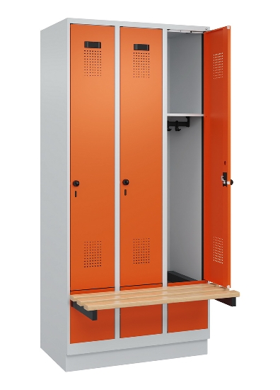 C+P Spind Evolo PLUS 049040-30 integrierte Bank 3 Abt.je 300mm Drehriegel (HxBxT) 1950x900x815mm 9016/6019