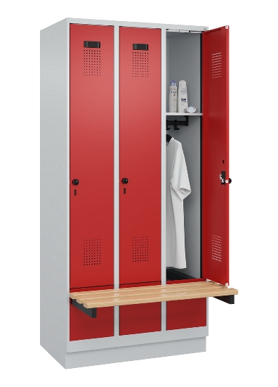 C+P Spind Evolo PLUS 049040-30 integrierte Bank 3 Abt.je 300mm Drehriegel (HxBxT) 1950x900x815mm 9016/6019