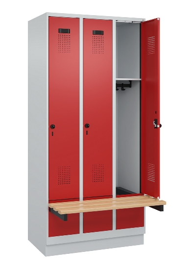 C+P Spind Evolo PLUS 049040-30 integrierte Bank 3 Abt.je 300mm Drehriegel (HxBxT) 1950x900x815mm 9016/6019