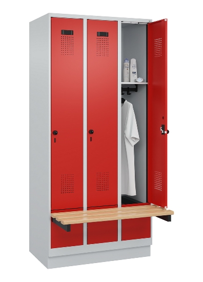 C+P Spind Evolo PLUS 049040-30 integrierte Bank 3 Abt.je 300mm Drehriegel (HxBxT) 1950x900x815mm 9016/6019