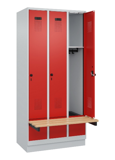 C+P Spind Evolo PLUS 049040-30 integrierte Bank 3 Abt.je 300mm Drehriegel (HxBxT) 1950x900x815mm 9016/6019