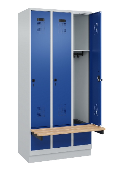 C+P Spind Evolo PLUS 049040-30 integrierte Bank 3 Abt.je 300mm Drehriegel (HxBxT) 1950x900x815mm 9016/6019