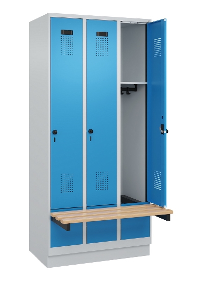 C+P Spind Evolo PLUS 049040-30 integrierte Bank 3 Abt.je 300mm Drehriegel (HxBxT) 1950x900x815mm 9016/6019