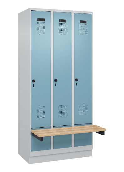 C+P Spind Evolo PLUS 049040-30 integrierte Bank 3 Abt.je 300mm Drehriegel (HxBxT) 1950x900x815mm 9016/6019