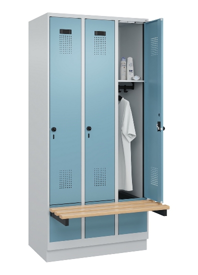 C+P Spind Evolo PLUS 049040-30 integrierte Bank 3 Abt.je 300mm Drehriegel (HxBxT) 1950x900x815mm 9016/6019