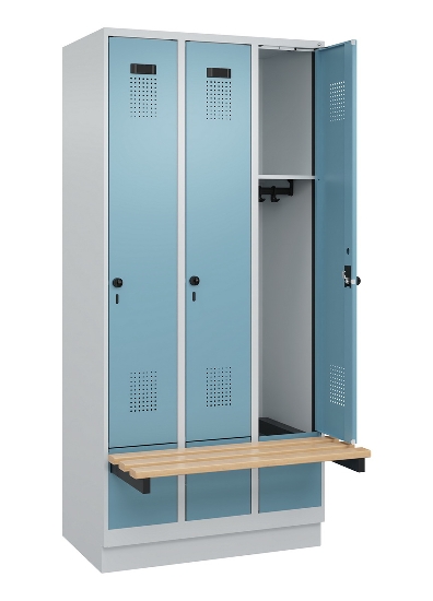 C+P Spind Evolo PLUS 049040-30 integrierte Bank 3 Abt.je 300mm Drehriegel (HxBxT) 1950x900x815mm 9016/6019