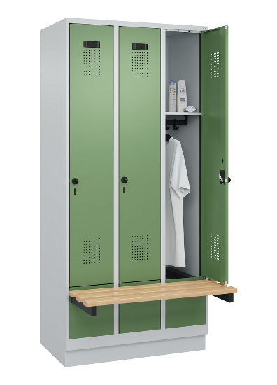 C+P Spind Evolo PLUS 049040-30 integrierte Bank 3 Abt.je 300mm Drehriegel (HxBxT) 1950x900x815mm 9016/6019