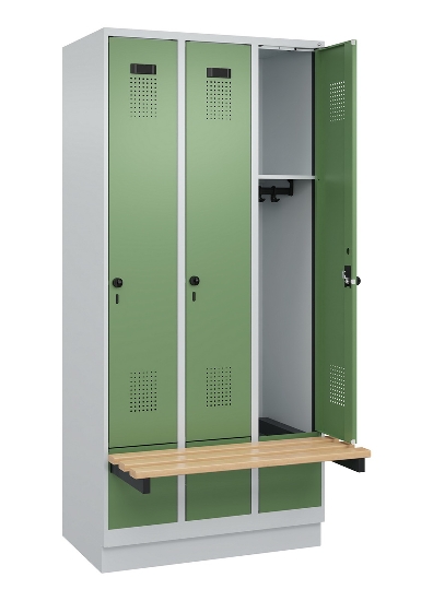 C+P Spind Evolo PLUS 049040-30 integrierte Bank 3 Abt.je 300mm Drehriegel (HxBxT) 1950x900x815mm 9016/6019
