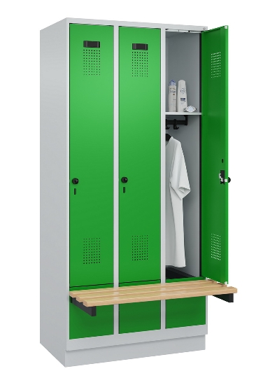 C+P Spind Evolo PLUS 049040-30 integrierte Bank 3 Abt.je 300mm Drehriegel (HxBxT) 1950x900x815mm 9016/6019