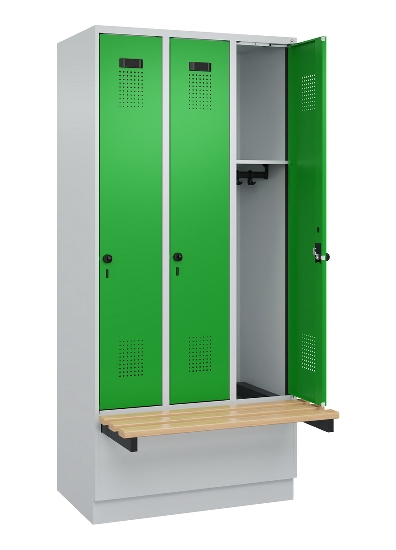 C+P Spind Evolo PLUS 049040-30 integrierte Bank 3 Abt.je 300mm Drehriegel (HxBxT) 1950x900x815mm 9016/6019