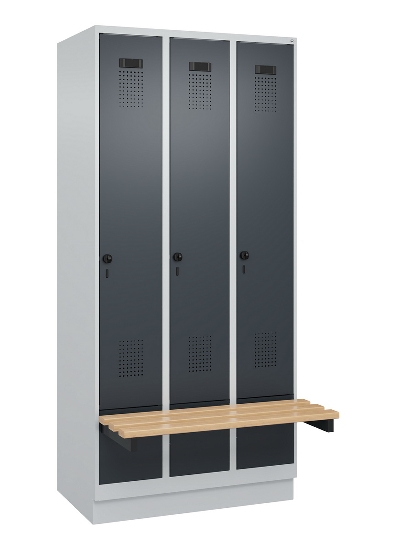 C+P Spind Evolo PLUS 049040-30 integrierte Bank 3 Abt.je 300mm Drehriegel (HxBxT) 1950x900x815mm 9016/6019