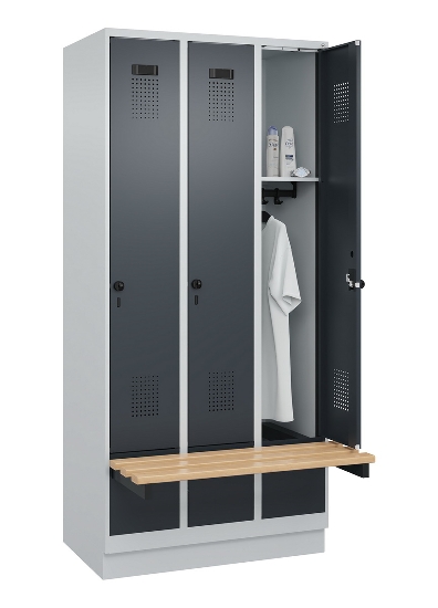 C+P Spind Evolo PLUS 049040-30 integrierte Bank 3 Abt.je 300mm Drehriegel (HxBxT) 1950x900x815mm 9016/6019