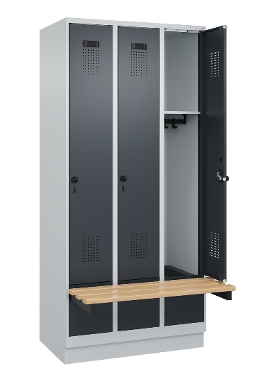 C+P Spind Evolo PLUS 049040-30 integrierte Bank 3 Abt.je 300mm Drehriegel (HxBxT) 1950x900x815mm 9016/6019