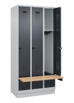 C+P Spind Evolo PLUS 049040-30 integrierte Bank 3 Abt.je 300mm Drehriegel (HxBxT) 1950x900x815mm 9016/6019