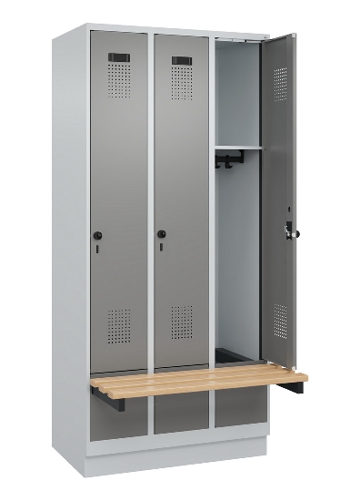 C+P Spind Evolo PLUS 049040-30 integrierte Bank 3 Abt.je 300mm Drehriegel (HxBxT) 1950x900x815mm 9016/6019