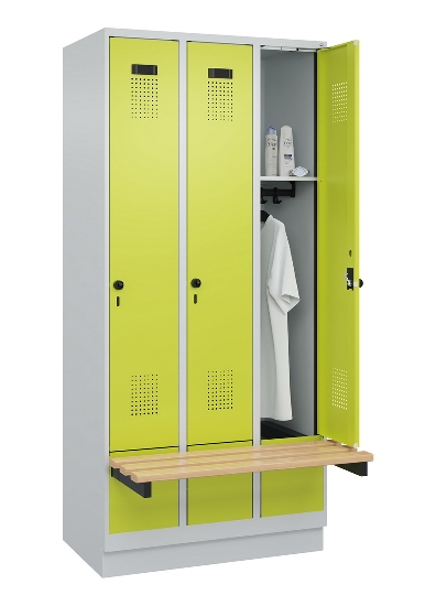 C+P Spind Evolo PLUS 049040-30 integrierte Bank 3 Abt.je 300mm Drehriegel (HxBxT) 1950x900x815mm 9016/6019