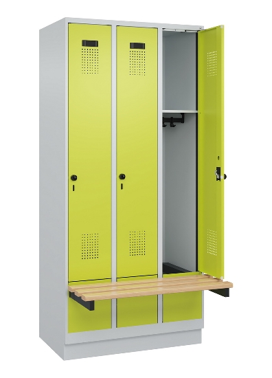 C+P Spind Evolo PLUS 049040-30 integrierte Bank 3 Abt.je 300mm Drehriegel (HxBxT) 1950x900x815mm 9016/6019