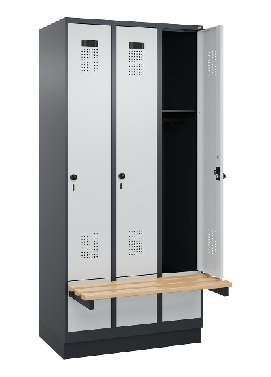 C+P Spind Evolo PLUS 049040-30 integrierte Bank 3 Abt.je 300mm Drehriegel (HxBxT) 1950x900x815mm 9016/6019