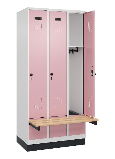 C+P Spind Evolo PLUS 049040-30 integrierte Bank 3 Abt.je 300mm Drehriegel (HxBxT) 1950x900x815mm 9016/6019