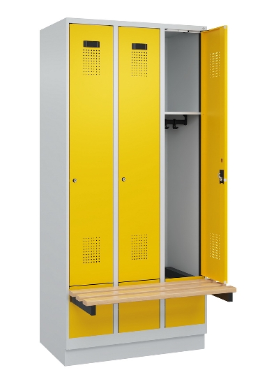 C+P Spind Evolo PLUS 049040-30 integrierte Bank 3 Abt.je 300mm Drehriegel (HxBxT) 1950x900x815mm 9016/6019