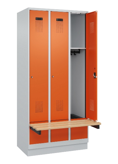 C+P Spind Evolo PLUS 049040-30 integrierte Bank 3 Abt.je 300mm Drehriegel (HxBxT) 1950x900x815mm 9016/6019