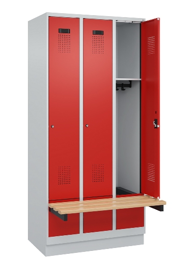 C+P Spind Evolo PLUS 049040-30 integrierte Bank 3 Abt.je 300mm Drehriegel (HxBxT) 1950x900x815mm 9016/6019