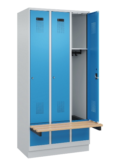 C+P Spind Evolo PLUS 049040-30 integrierte Bank 3 Abt.je 300mm Drehriegel (HxBxT) 1950x900x815mm 9016/6019
