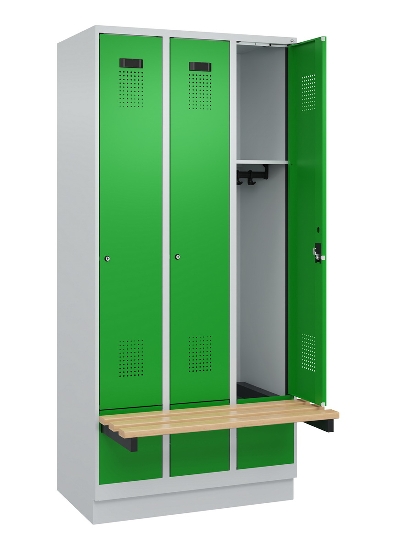 C+P Spind Evolo PLUS 049040-30 integrierte Bank 3 Abt.je 300mm Drehriegel (HxBxT) 1950x900x815mm 9016/6019
