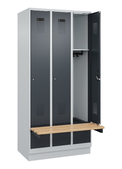 C+P Spind Evolo PLUS 049040-30 integrierte Bank 3 Abt.je 300mm Drehriegel (HxBxT) 1950x900x815mm 9016/6019