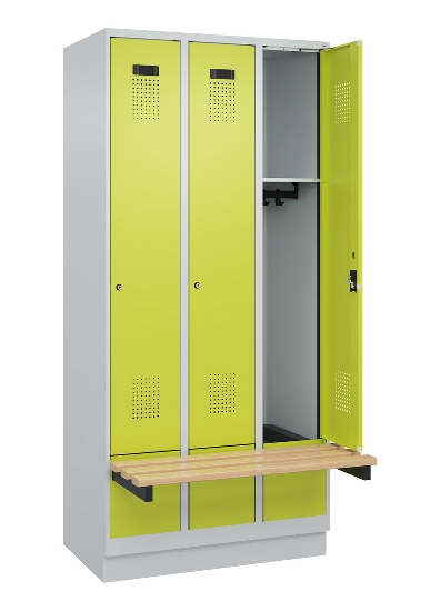 C+P Spind Evolo PLUS 049040-30 integrierte Bank 3 Abt.je 300mm Drehriegel (HxBxT) 1950x900x815mm 9016/6019