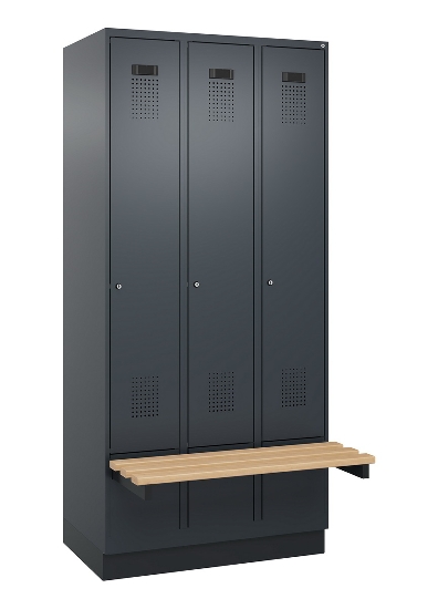 C+P Spind Evolo PLUS 049040-30 integrierte Bank 3 Abt.je 300mm Drehriegel (HxBxT) 1950x900x815mm 9016/6019