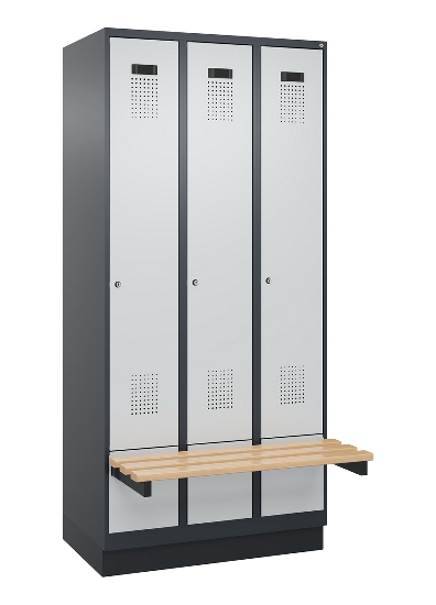 C+P Spind Evolo PLUS 049040-30 integrierte Bank 3 Abt.je 300mm Drehriegel (HxBxT) 1950x900x815mm 9016/6019