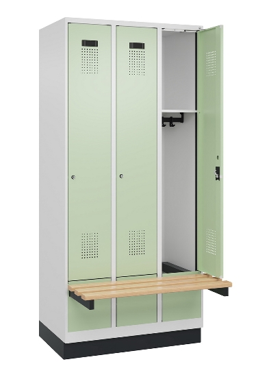 C+P Spind Evolo PLUS 049040-30 integrierte Bank 3 Abt.je 300mm Drehriegel (HxBxT) 1950x900x815mm 9016/6019
