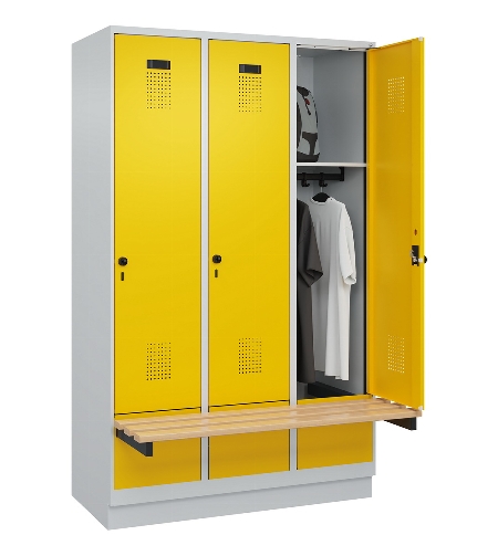 C+P Spind Evolo PLUS 049040-30 integrierte Bank 3 Abt.je 300mm Drehriegel (HxBxT) 1950x900x815mm 9016/6019