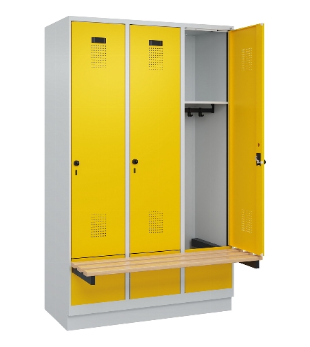 C+P Spind Evolo PLUS 049040-30 integrierte Bank 3 Abt.je 300mm Drehriegel (HxBxT) 1950x900x815mm 9016/6019