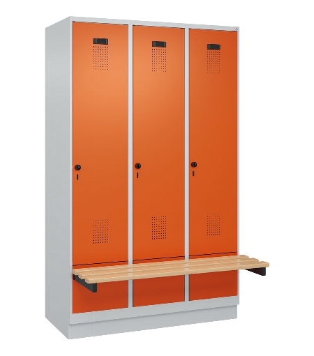 C+P Spind Evolo PLUS 049040-30 integrierte Bank 3 Abt.je 300mm Drehriegel (HxBxT) 1950x900x815mm 9016/6019