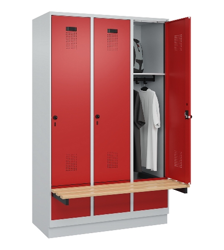 C+P Spind Evolo PLUS 049040-30 integrierte Bank 3 Abt.je 300mm Drehriegel (HxBxT) 1950x900x815mm 9016/6019