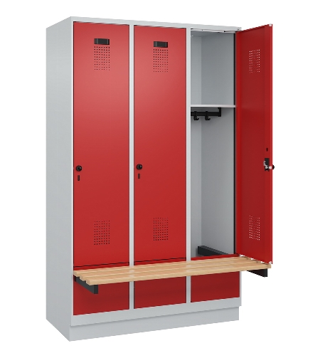C+P Spind Evolo PLUS 049040-30 integrierte Bank 3 Abt.je 300mm Drehriegel (HxBxT) 1950x900x815mm 9016/6019