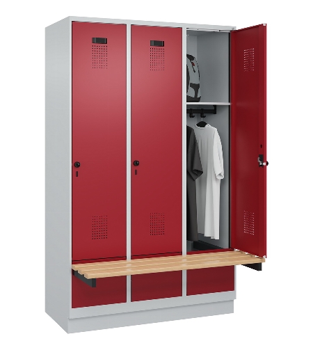C+P Spind Evolo PLUS 049040-30 integrierte Bank 3 Abt.je 300mm Drehriegel (HxBxT) 1950x900x815mm 9016/6019