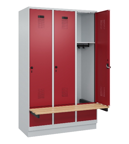 C+P Spind Evolo PLUS 049040-30 integrierte Bank 3 Abt.je 300mm Drehriegel (HxBxT) 1950x900x815mm 9016/6019