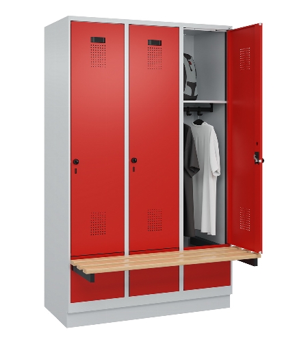 C+P Spind Evolo PLUS 049040-30 integrierte Bank 3 Abt.je 300mm Drehriegel (HxBxT) 1950x900x815mm 9016/6019