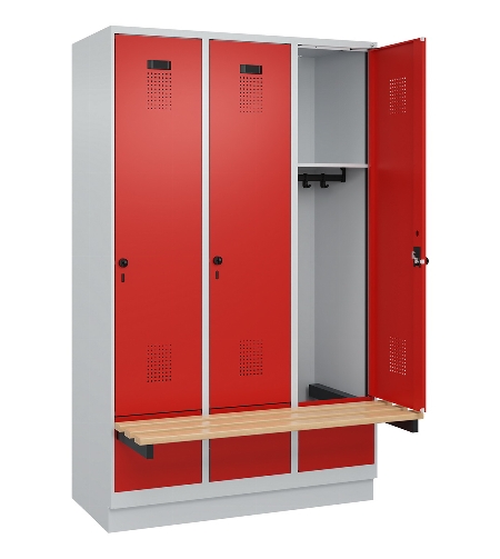 C+P Spind Evolo PLUS 049040-30 integrierte Bank 3 Abt.je 300mm Drehriegel (HxBxT) 1950x900x815mm 9016/6019