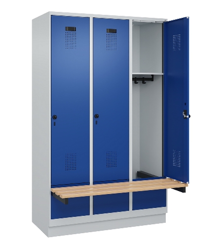 C+P Spind Evolo PLUS 049040-30 integrierte Bank 3 Abt.je 300mm Drehriegel (HxBxT) 1950x900x815mm 9016/6019