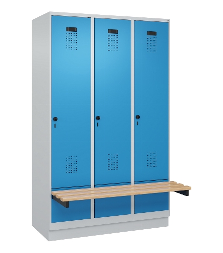 C+P Spind Evolo PLUS 049040-30 integrierte Bank 3 Abt.je 300mm Drehriegel (HxBxT) 1950x900x815mm 9016/6019